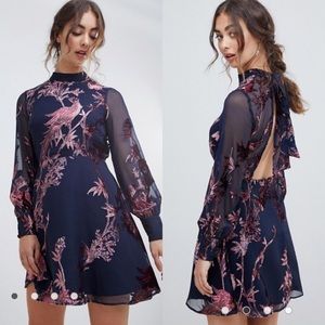 Hope & Ivy long sleeve velvet open back mini dress